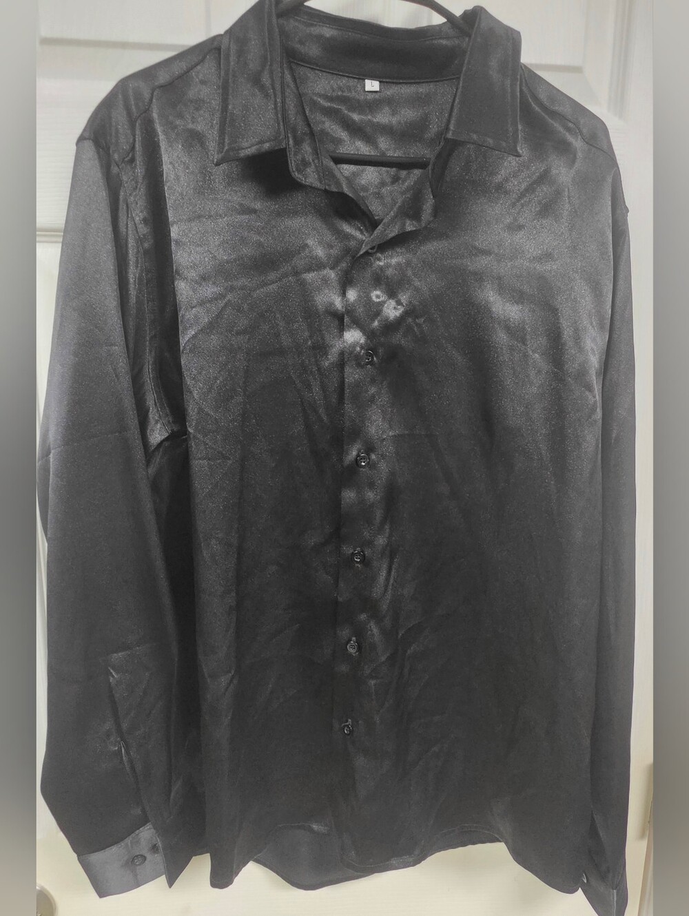 Black Satin Long-Sleeve Shirt NWOT
